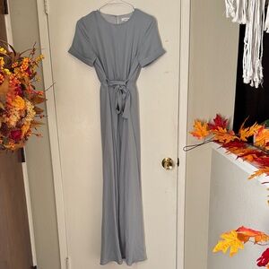 Lottie Elegant Gray Blue Asymmetrical Maxi Dress